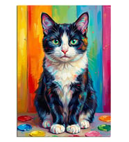Renkli Fonda Pop Art Kedi Dekoratif Kanvas - Mdf Ahşap Tablo