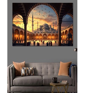 Gün Batımında İstanbul Camii Manzarası Dekoratif Kanvas - Mdf Ahşap Tablo
