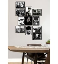 Çerçevesiz Çerçeve Görünümlü Atatürk Fotoğrafları 11 Parça Mdf Tablo Seti Çoklu Baskı Seti Mdf Baskı