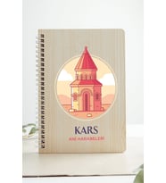 Kars Ani Harabeleri Şehir Tasarım Ahşap Kapaklı Defter Kraft Kâğıt Özel Tasarım (Akçaağaç Rengi )