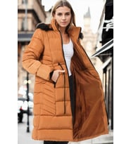 Dewberry Kadın %100 Polyester Kaban Düz Taba Z6758 Günlük Dış Giyim, Şehir ve Ofis Stili, Hafta Sonu Kombini