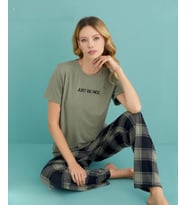 Mihra Kadın Bisiklet Yaka MİLAN Likralı Kısa Kol Pijama Takımı 50107/100 - 1 Adet (Yeşil)