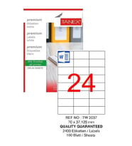 Bilgisayar Etiketi Tw-2037 70x37,125 mm 100 Lü Lazer Etiket 1 Paket Tanex Davetiye Kargo Koli Kutu Etiketi (Beyaz)