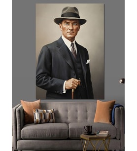 Şapkalı Mustafa Kemal Atatürk Dekoratif Kanvas - Mdf Ahşap Tablo