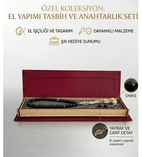 Doğal Taş Tesbih 33’lü Doğal Taş Erkek Tesbih Özel Tasarım Ahşap Hediyelik Kutulu - Anahtarlık Hediyeli