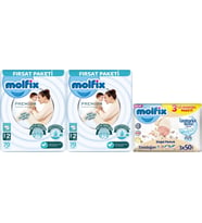 Molfix Premium Bebek Bezi Beden:2 (3-6KG) Mini 140 Ad Ekonomik Ultra Fırsat Pk+ 3 Adet Islak Mendil
