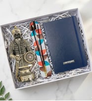 Kişiye Özel Mavi Defter & Ayetel Kürsi Baskılı Zırh Biblo & Tütsü Hediye Seti (Gold)