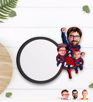 BK Gift Kişiye Özel Süper Baba 2 Çocuk Karikatürlü Ahşap Bardak Altlığı-1