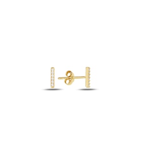 Gümüş altın yaldızlı zirkon taşlı çizgi modeli küpe SGTL9733GOLD
