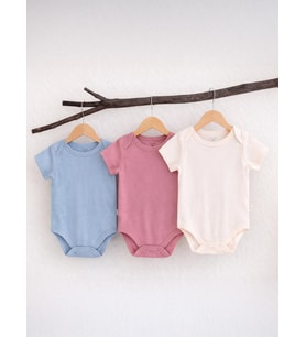 Civil Baby 3 lü Basıc Kısa Kol 0-36 Ay Çıtçıtlı Badi - Pudra