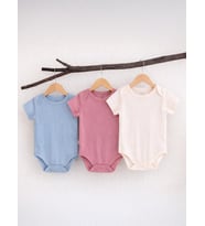 Civil Baby 3 lü Basıc Kısa Kol 0-36 Ay Çıtçıtlı Badi - Pudra