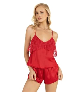 Arias Closet Kırmızı Saten Şort Takımı 9214