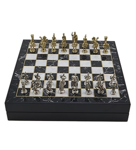 GiftHome Orta Boy Metal ROMA İMPARATORLUĞU Satranç Takımı Parlak ve Mermer Desenli Sandıklı MDF Tahtası(36X36X6 cm.)
