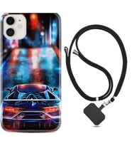 Apple iPhone 11 12 13 Mini Kılıf Boyun Askılı Silikon Neon Cars 1724