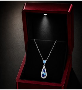 925 Ayar Gümüş Mavi Damla Motifli Farklı Kesim & Farklı Renkli Taşlı Kolye