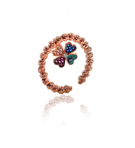 Gümüş yonca mineli sallantılı dorica yüzük SGTL9804 (Rose)