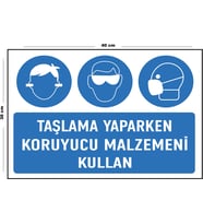 Metal Taşlama Yaparken Koruyucu Malzemeni Kullan 30 cm x 40 cm A3 Büyüklüğünde Uyarı Levhası Yönlen