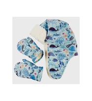 sugeçirmez kız çocuk bere eldiven set 1-4 yas kayak snowboard mavi deniz canlıları