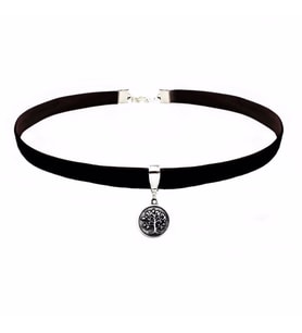 Siyah Renk Kadife Hayat Ağacı Choker Kolye