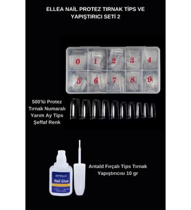 Protez Tırnak Tips ve Yapıştırıcı Seti Şeffaf