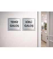Lütfen Galoş Giyiniz GÜMÜŞ Uyarı Levhası – Temiz Kirli Galoş 10X10CM