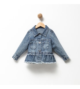 Fırfır Nakışlı Kız Çocuk Kot/Denim Ceket