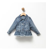 Fırfır Nakışlı Kız Çocuk Kot/Denim Ceket