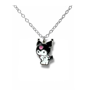 Anime Kızı Kuromi Figürlü Kolye – 60 cm Zincirli Sevimli ve Gotik Tarz Takı (Gümüş)