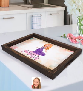 BK Gift Kişiye Özel Prenses Karikatürlü Doğal Ahşap Tepsi-1