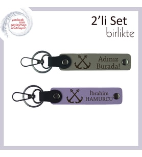 Denizci Temalı Deri Anahtarlık, Tekne Turu Sonrası Verilebilecek Hatıralık, Kül Gri-Mor Menekşe (Çok Renkli)