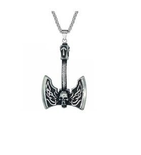Viking Kolye  Kafatalı Balta  Paslanmaz Çelik 4 mm 60cm Kolye 3,3 x 2,5 cm (Gümüş)