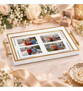 BK Gift Kişiye Özel Fotoğraflı Beyaz&Gold Söz Nişan Tepsisi-1 - 39x23 cm