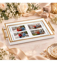BK Gift Kişiye Özel Fotoğraflı Beyaz&Gold Söz Nişan Tepsisi-1 - 39x23 cm