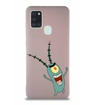 Samsung Galaxy A21S Soft Premier Kapak Plankton Tasarımlı Silikon Kılıf - Pudra (Şeffaf)