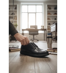 Enoch Deri Siyah Cap-Toe Bağcıklı ve Esnek Tabanlı Erkek Casual Ayakkabı