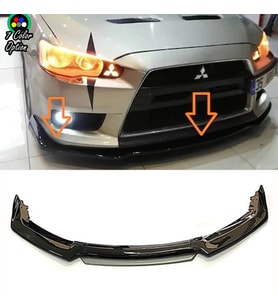 Mitsubishi Lancer Evo Gri Renkli Şeritli Dilli Ön Lip 4 Prç Parlak Siyah ABS