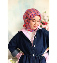 Silk Home Kırmızı Mor Gri Karma Desen Tivil İpek Eşarp IST11424-74