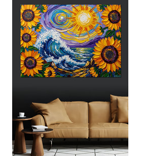 Van Gogh Tarzı Ayçiçeği Tarlası Dekoratif Kanvas - Mdf Ahşap Tablo
