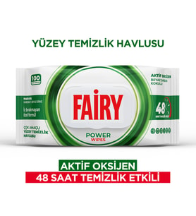 Fairy Power Wipes Aktif Oksijen Yüzey Temizleme Mendili 100 Yaprak  Beyaz Sabun  Beyaz Sirke & Karbonat