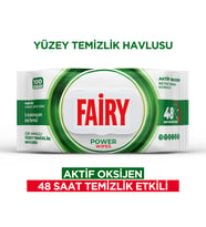 Fairy Power Wipes Aktif Oksijen Yüzey Temizleme Mendili 100 Yaprak  Beyaz Sabun  Beyaz Sirke & Karbonat