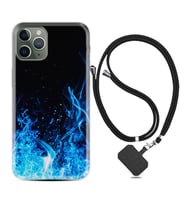 Apple iPhone 11 12 13 14 Pro Max Kılıf Boyun Askılı Silikon Blue Fire 1678