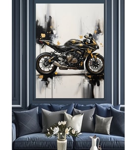 Siyah Altın Modern Spor Motosiklet Dekoratif Kanvas - Mdf Ahşap Tablo