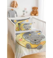 Yenidoğan Kız / Erkek Unisex Bebek Nevresim Takımı %100 Pamuklu Aydaki Ayıcık