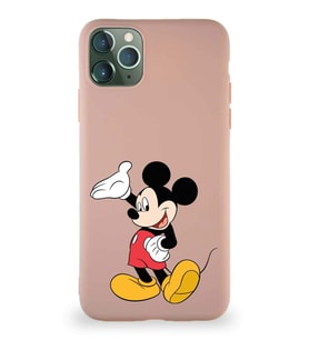 Apple iPhone 11 Pro Max Soft Premier Kapak Mickey Mouse-C Tasarımlı Silikon Kılıf - Pudra (Şeffaf)