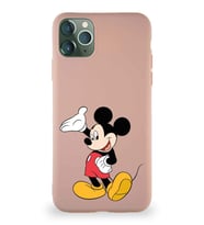 Apple iPhone 11 Pro Max Soft Premier Kapak Mickey Mouse-C Tasarımlı Silikon Kılıf - Pudra (Şeffaf)