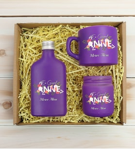 BK Gift Kişiye Özel İsimli DTF Anne Temalı Mor Kahve Fincanı & Kolonya & Mum Hediye Seti-1, Anneye Hediye, Anneler Günü Hediyesi
