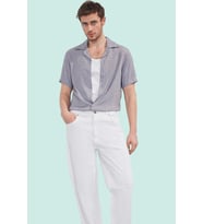 Erkek Regular Fit Polyester Gömlek; Keten Görünümlü Apaş Yaka Kısa Kol Yazlık Günlük Kullanım (Gri)
