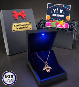 Kişiye Özel Doğum Günü Hediyesi Işıklı Kutuda 925 Ayar Rose Gümüş Sevgi Meleği Kolye  100 Dilde Seni Seviyorum