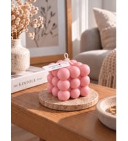 Mumelia Bubble Küp – Doğal Soya Dekoratif Blok Mum - Büyük Boy - Pembe