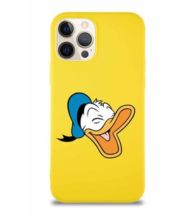Apple iPhone 12 Pro Soft Premier Kapak Donald Duck-E Tasarımlı Silikon Kılıf - Sarı (Şeffaf)